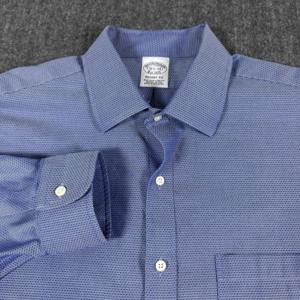 Brooks Brothers Regent Fit Men's Dress Shirt 16.5 34 Blue Supima Cotton Stretch